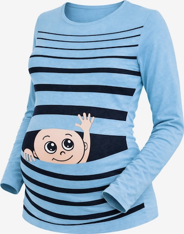 M.M.C. Shirt 'Winke Winke Umstandslangarmshirt' in Blue: front