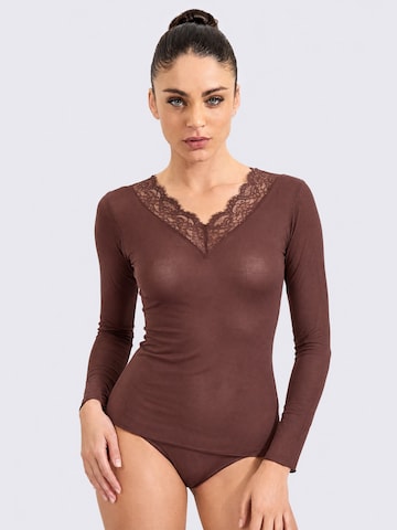 Ciocca - Camiseta térmica 'Maglia Intima con Pizzo in Cashmere Modal Scollo a V' en marrón