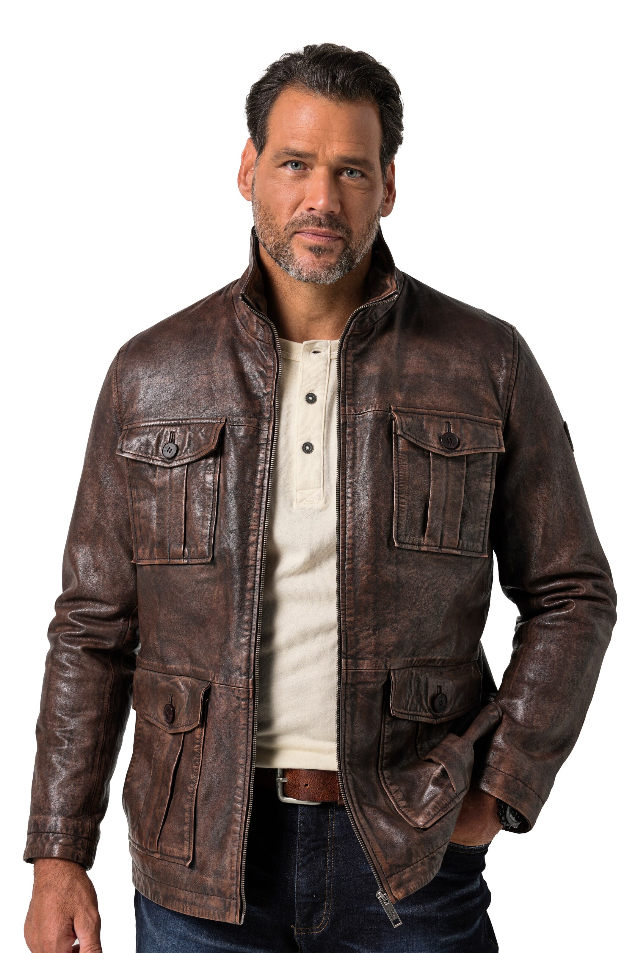 JP1880 Between-season jacket in Brown: front