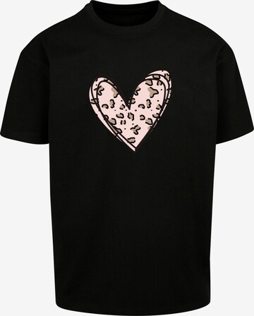 Merchcode T-Shirt 'Valentines Day - Leopard Heart' in Schwarz: predná strana