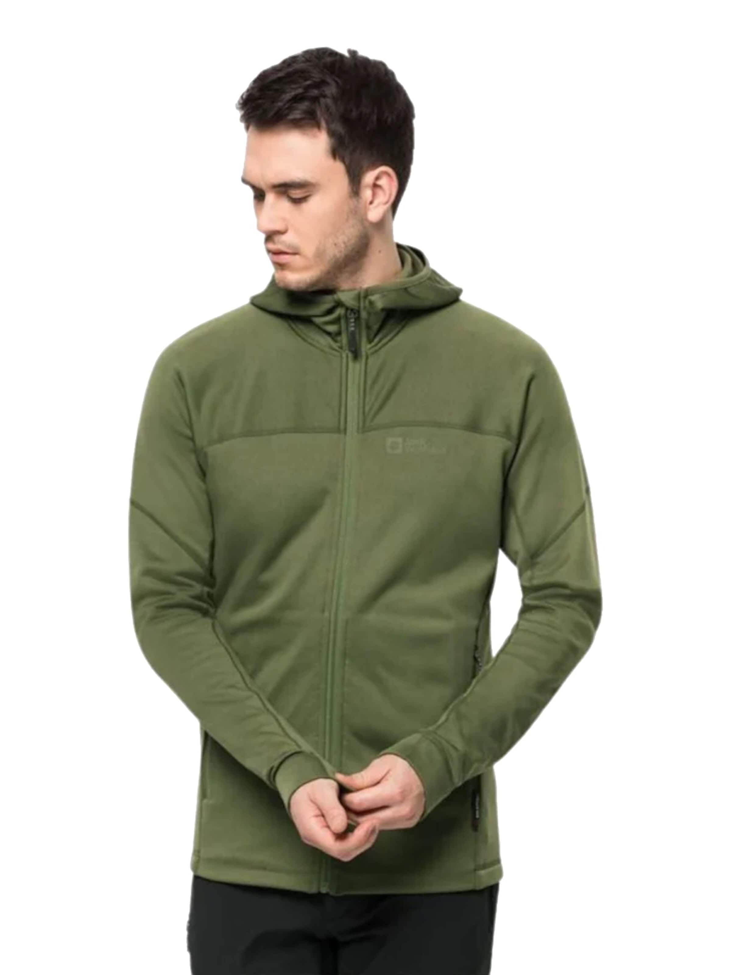 JACK WOLFSKIN Fleece jas 'Jack Wolfskin Hirschberg Hooded FZ M' in Groen: voorkant