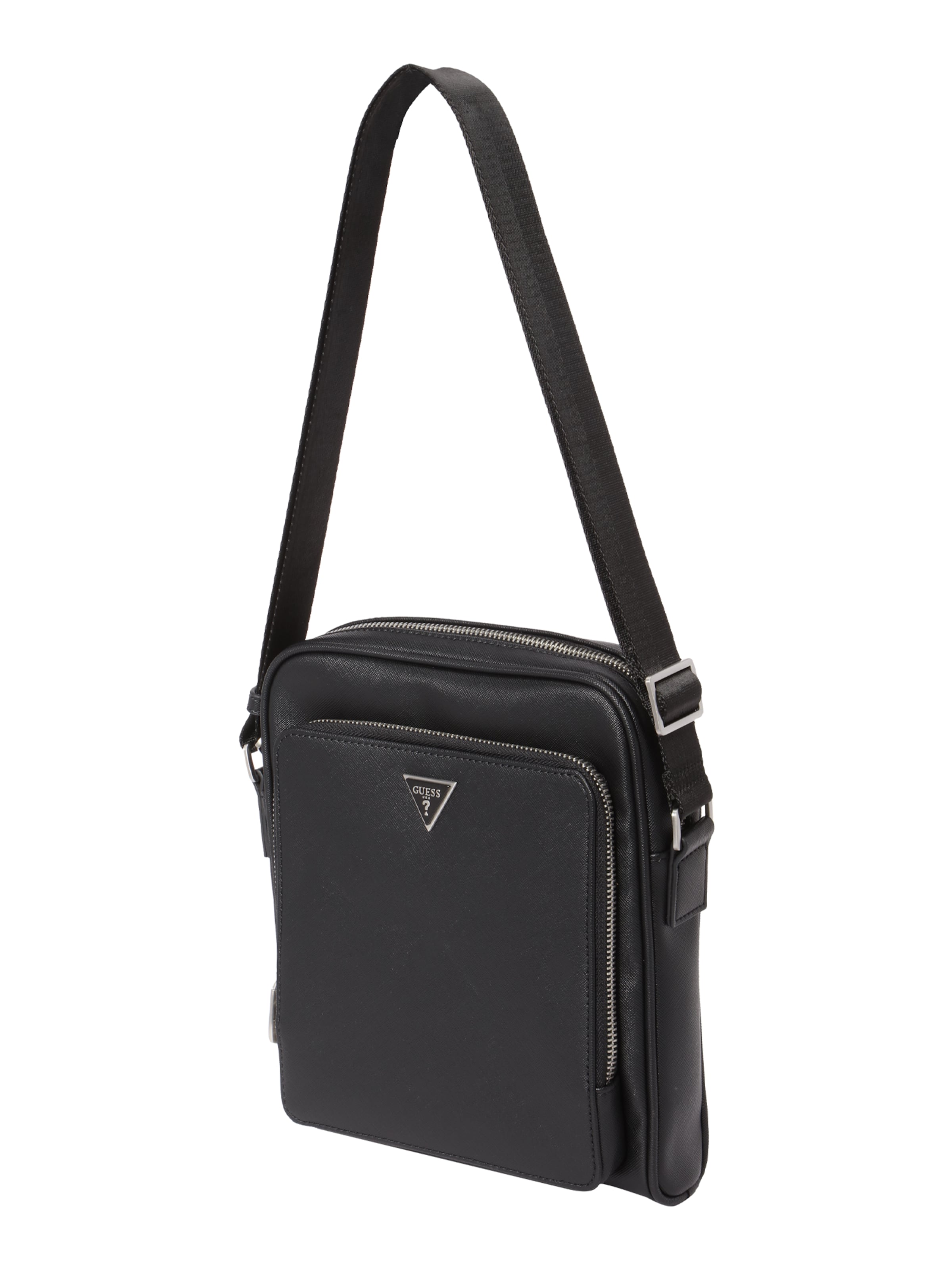 GUESS Axelremsväska 'MILANO TOP ZIP XBDY W FRT PCKT' i svart