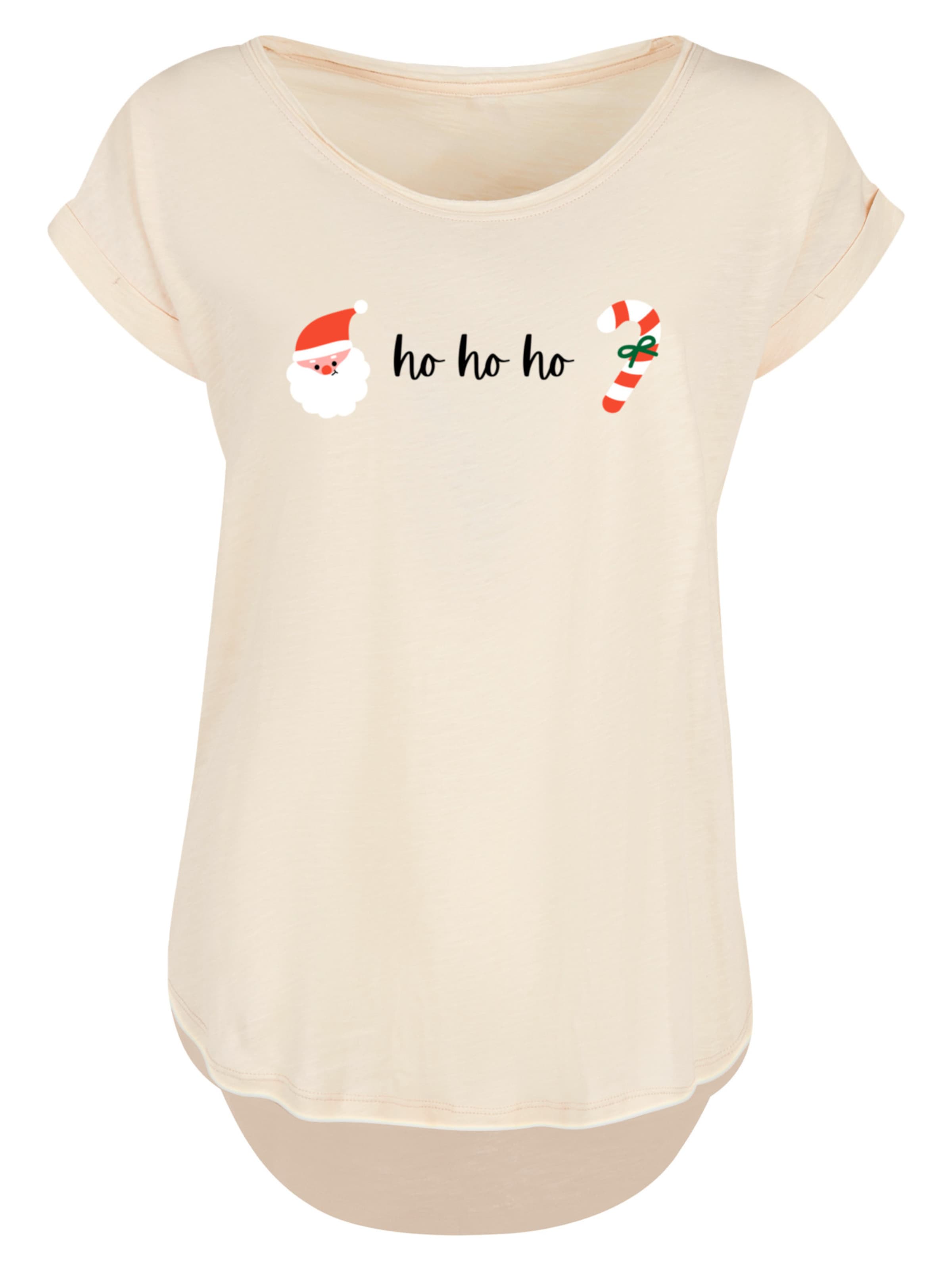F4NT4STIC Shirt 'Ho Ho Ho Weihnachten Christmas' in Beige: front