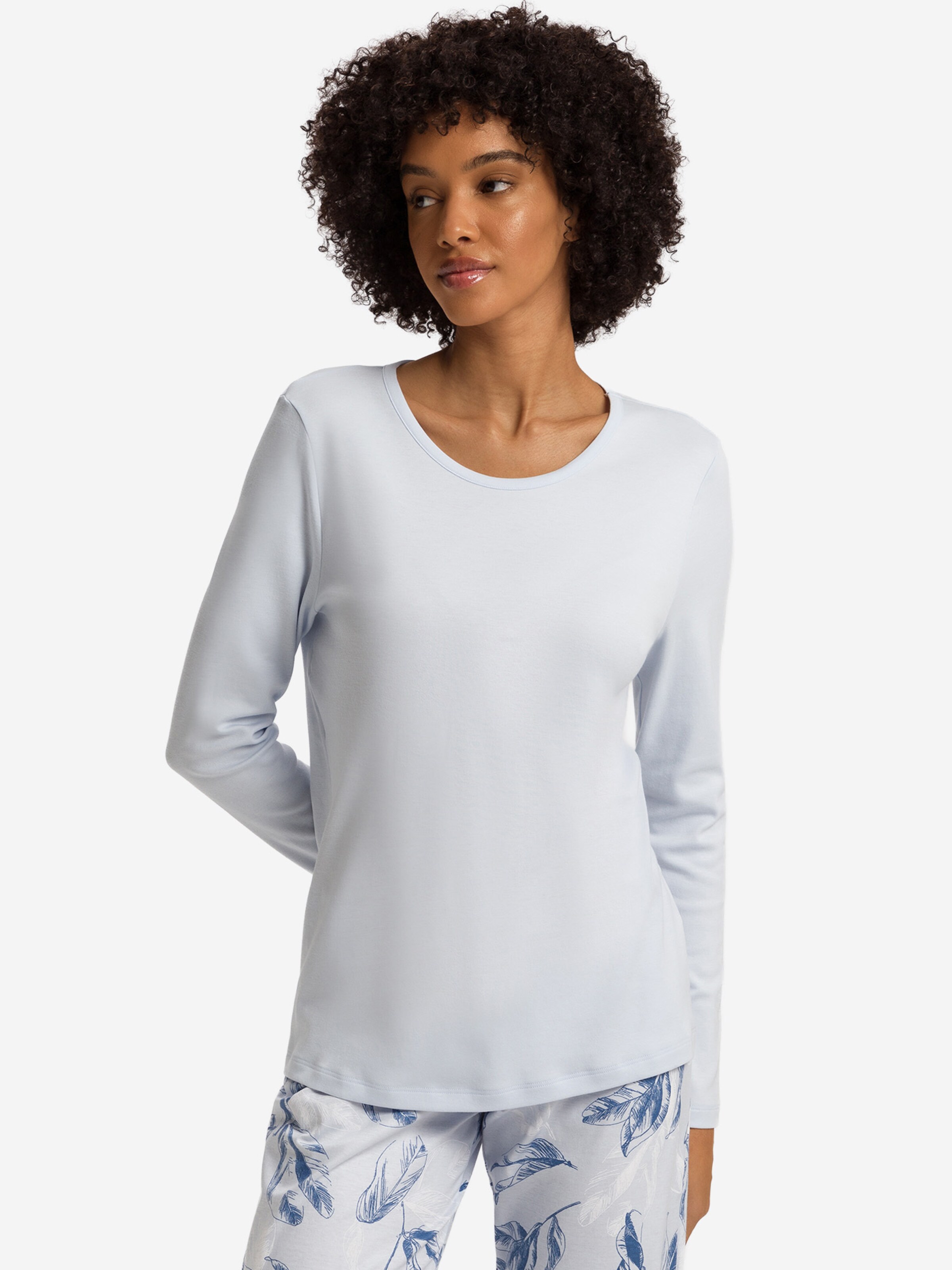 Hanro Pyjamaoberteil ' Loungy Nights ' in Blau: Vorderseite