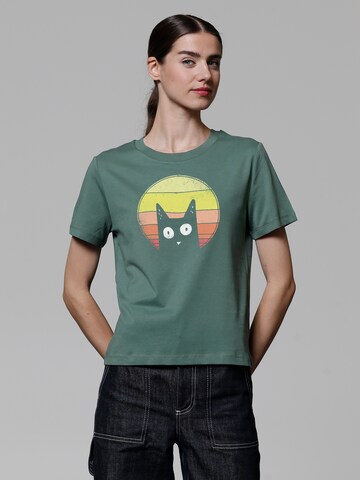 Watapparel Shirt 'Sunset Cat' in Groen: voorkant