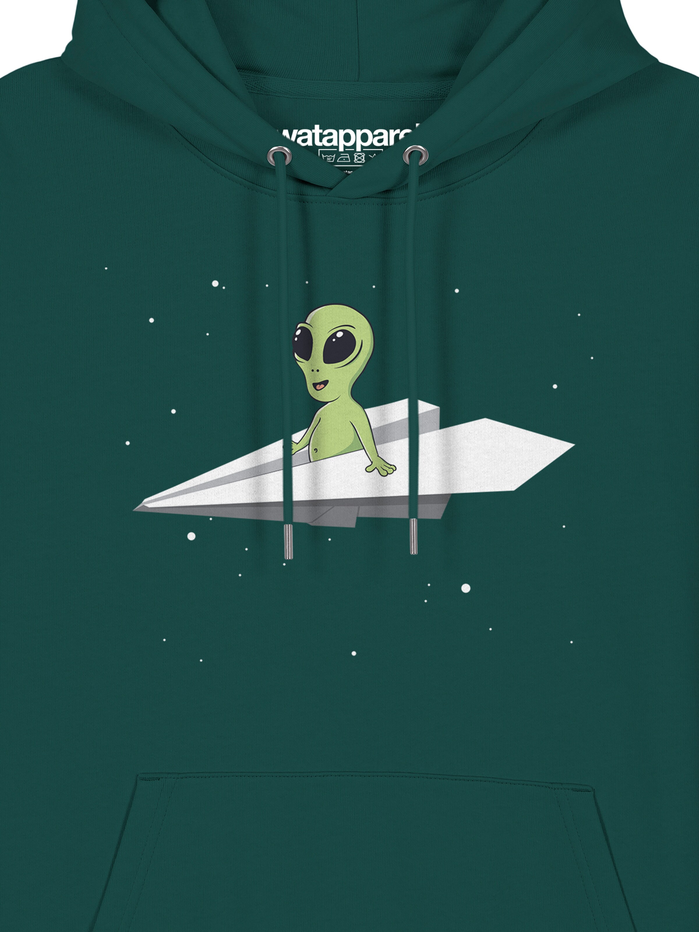 Felpa ' Alien on a paper plane ' di Watapparel in verde