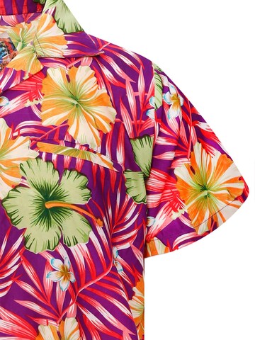 King Kameha Regular fit Button Up Shirt 'Tropical Hibiscus' in Purple