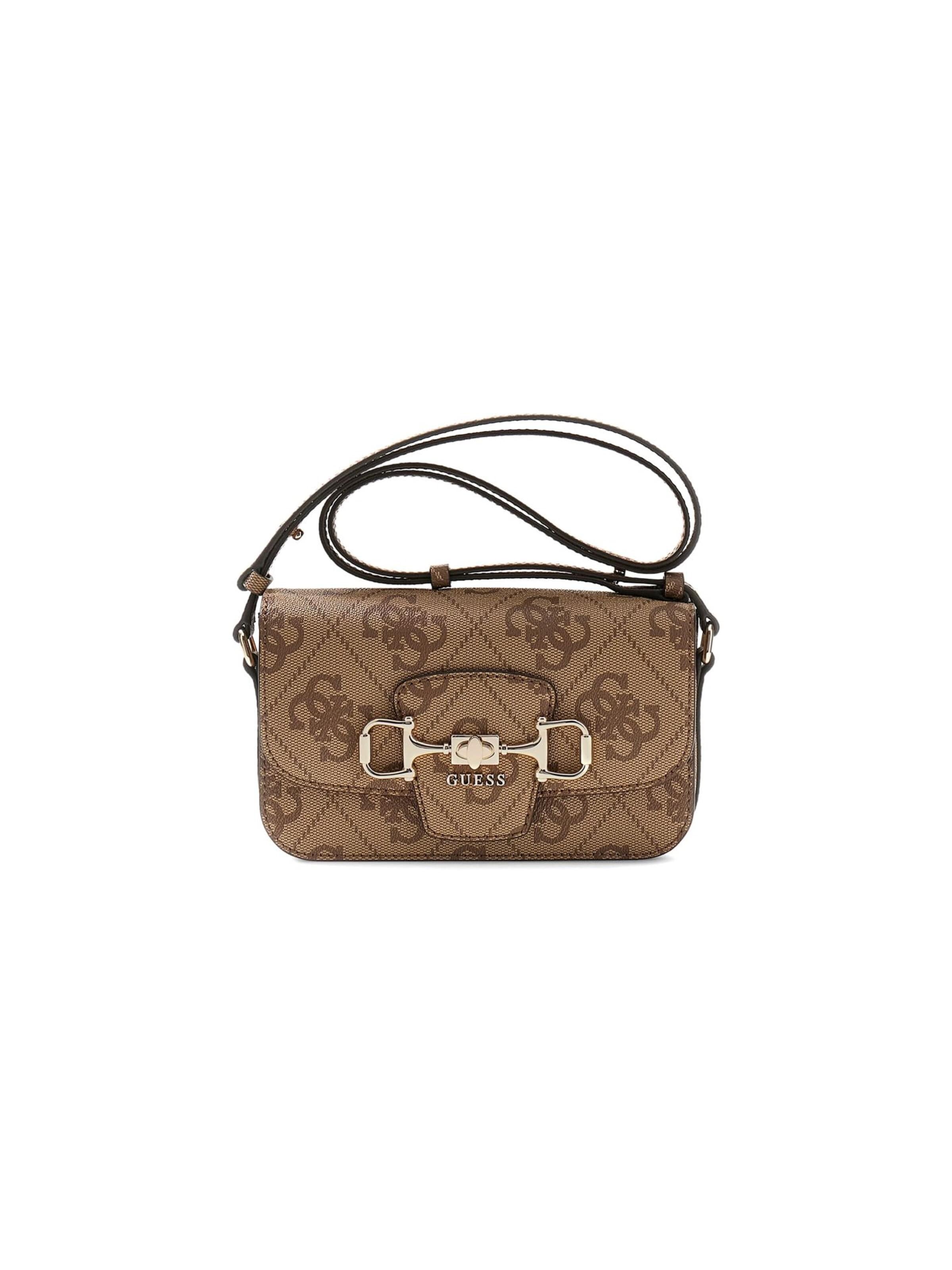GUESS Schoudertas 'Janie Logo Cnvrtbl Xbody Flap' in Bruin: voorkant