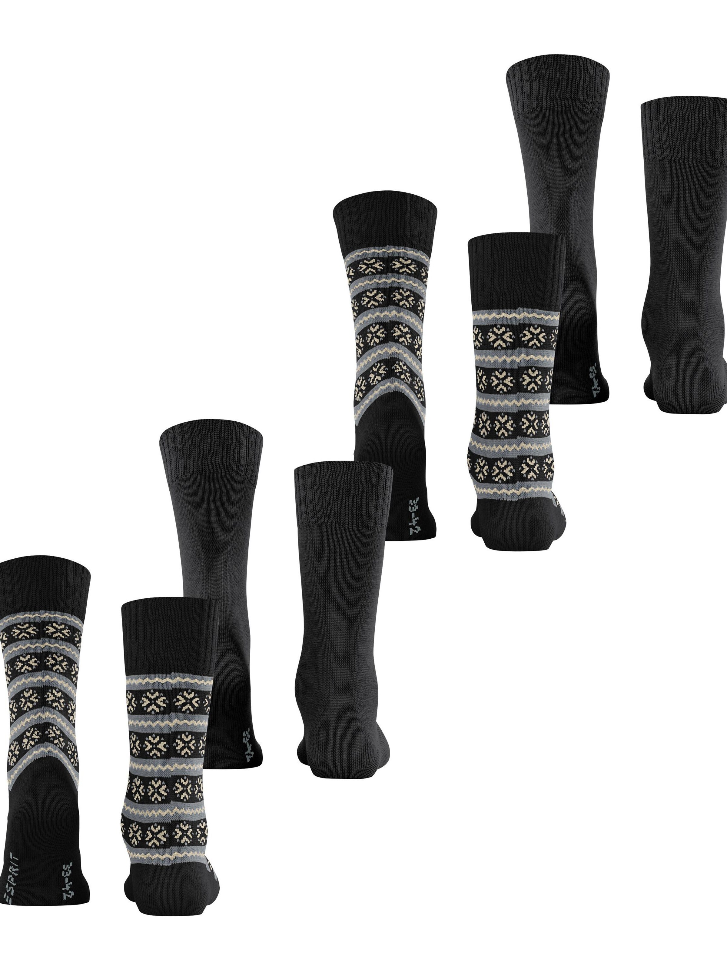 ESPRIT Socks 'Scandi Norwegian 4-Pack' in Black