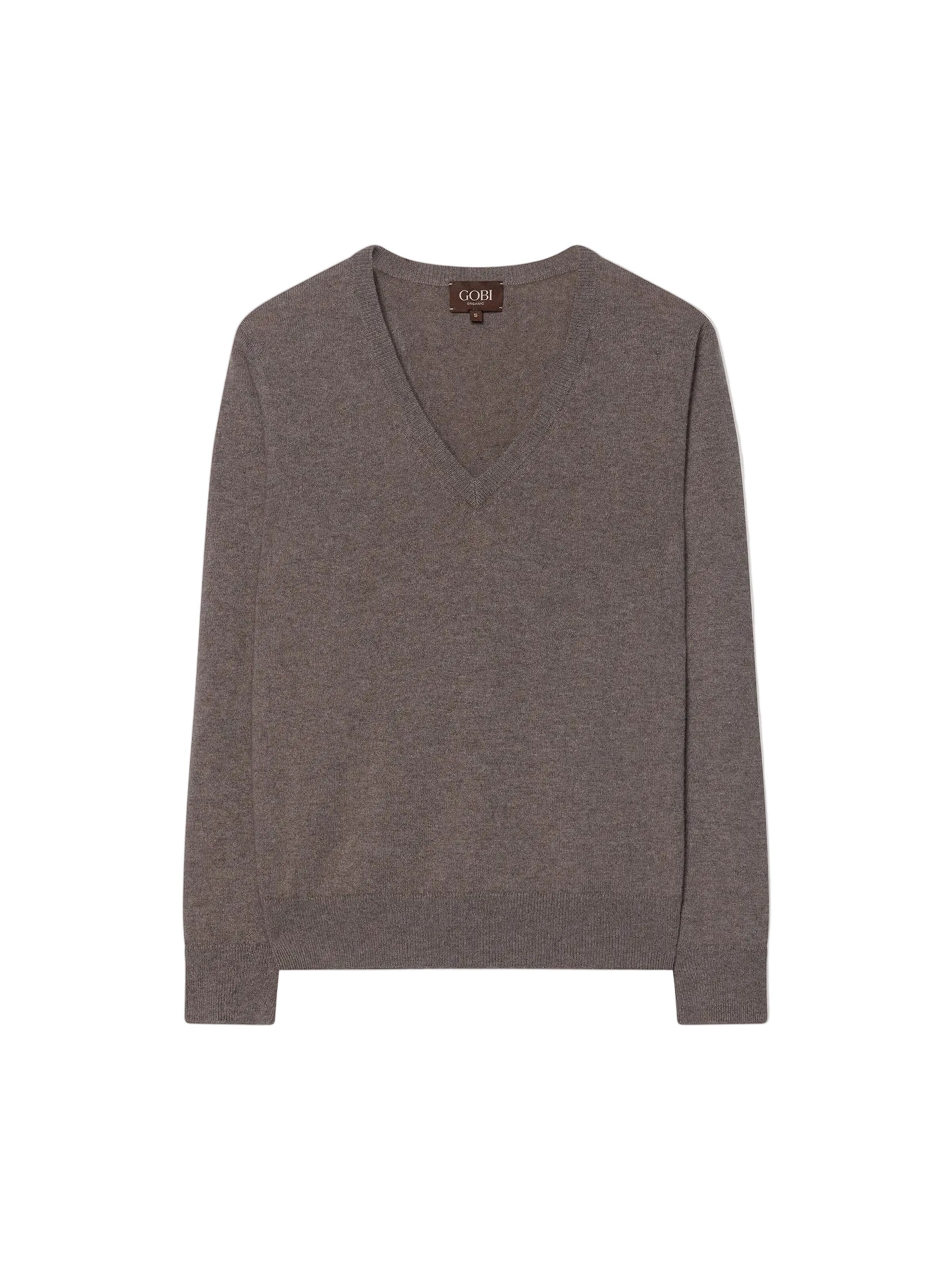 GOBI Cashmere Pullover 'Women's Timeless Cashmere V-Neck Sweater'‌‌ in Grau: Vorderseite