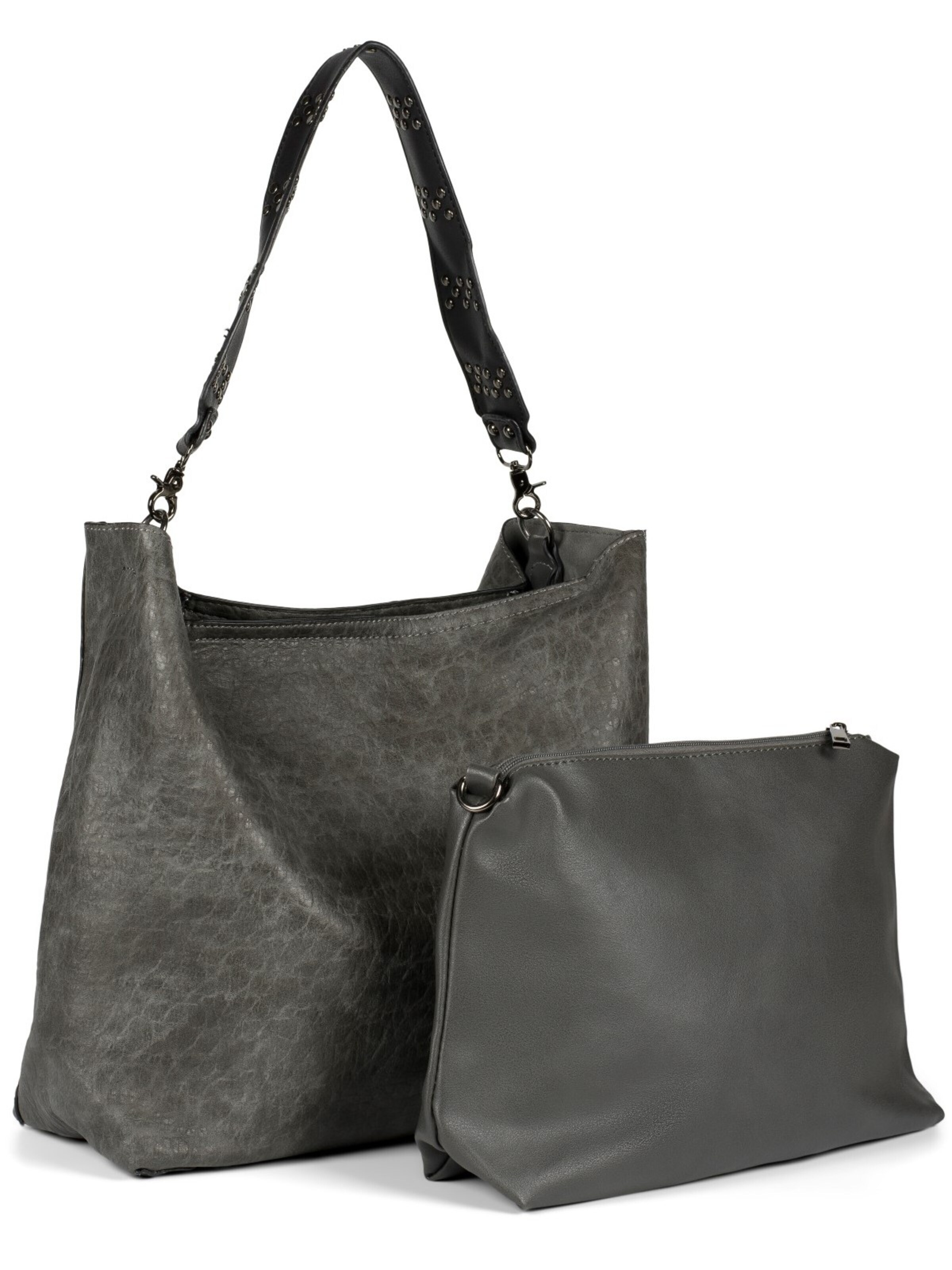 styleBREAKER Schultertasche '2 in 1 Schultertasche mit Nietengurt und Innentasche'‌‌‌‌ in Grau: Vorderseite