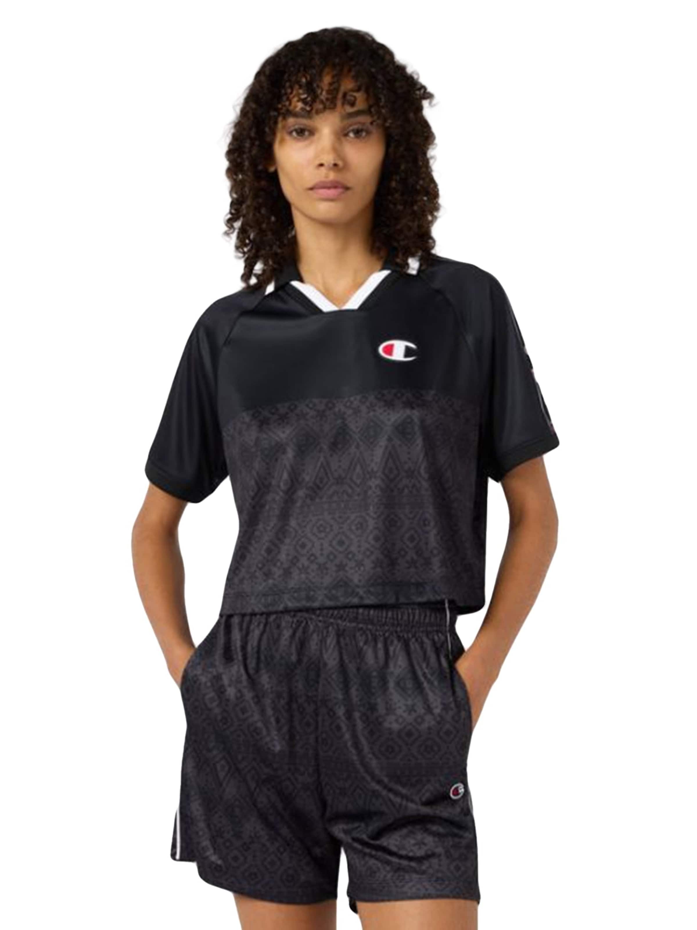 Champion Shirt 'BICOLOUR V-NECK T-SHIRT BLACK' in XS in de kleur Zwart, Productweergave