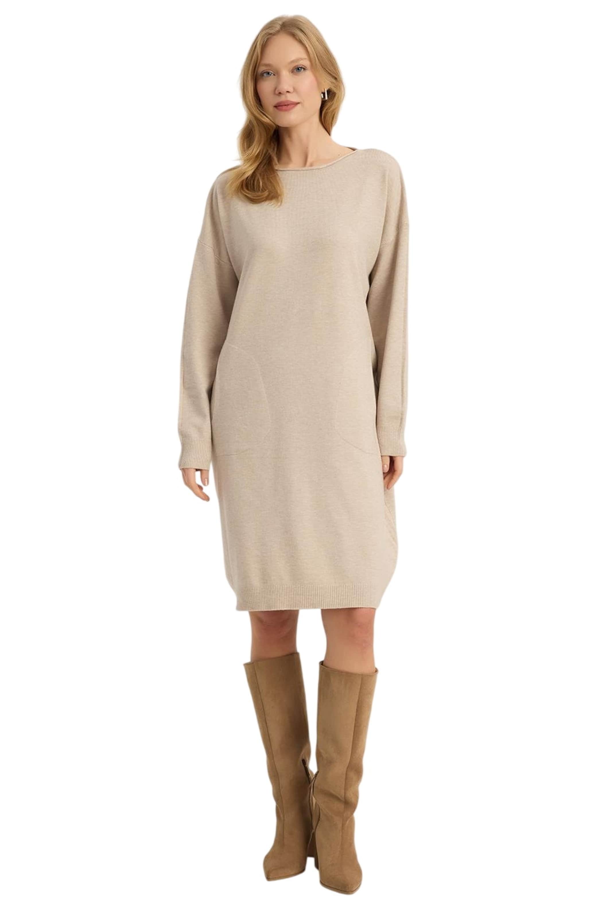 HOME STORE Gebreide jurk in Beige: voorkant