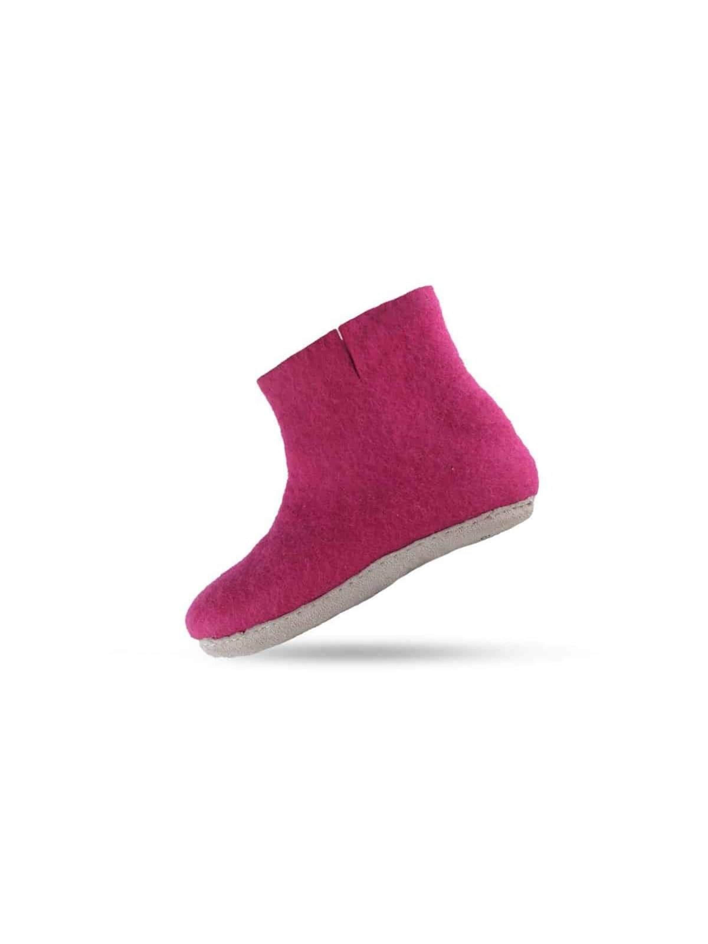 SHUS walk with nature Hjemmesko 'Hjemmesko med høj skaft af 100% ren uld - Model pink m/sål i skind - Dansk Design fra SHUS' i pink: forside