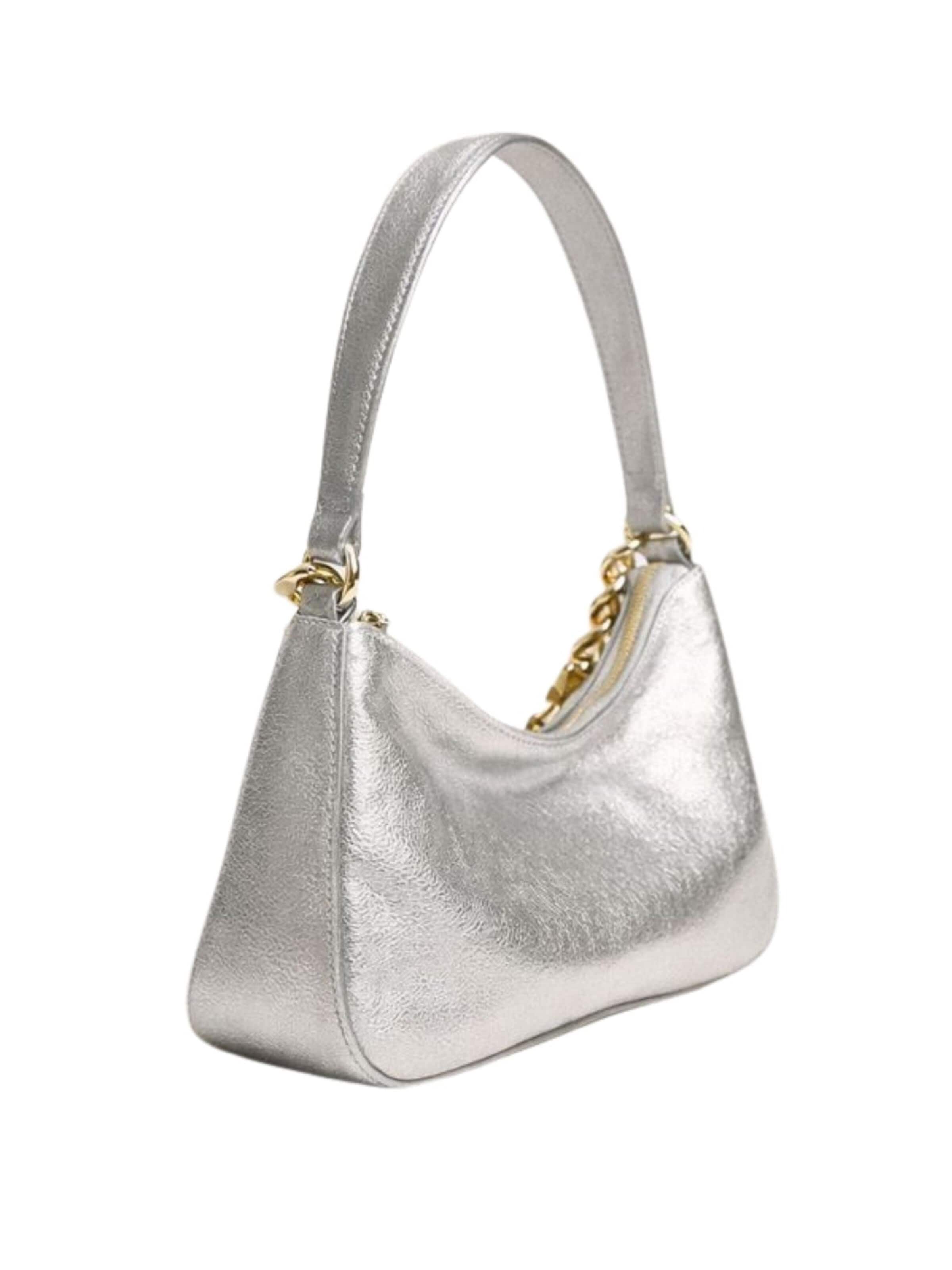 Twinset Shopper ''Liliane' medium laminated leather tote bag' in Silver