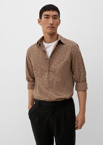 s.Oliver Slim fit Overhemd in Bruin: voorkant