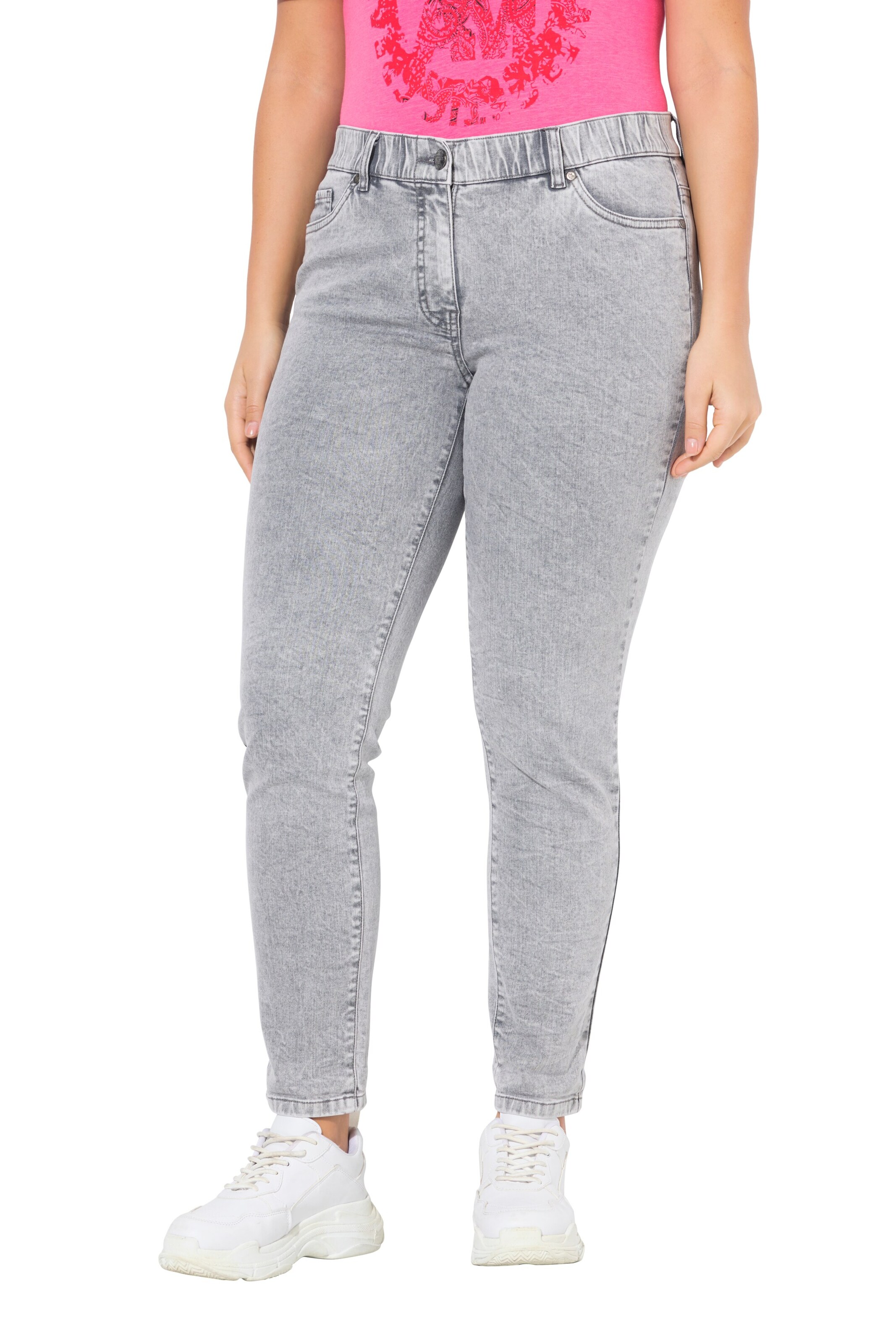 Ulla Popken Slimfit Jeans in Grijs: voorkant