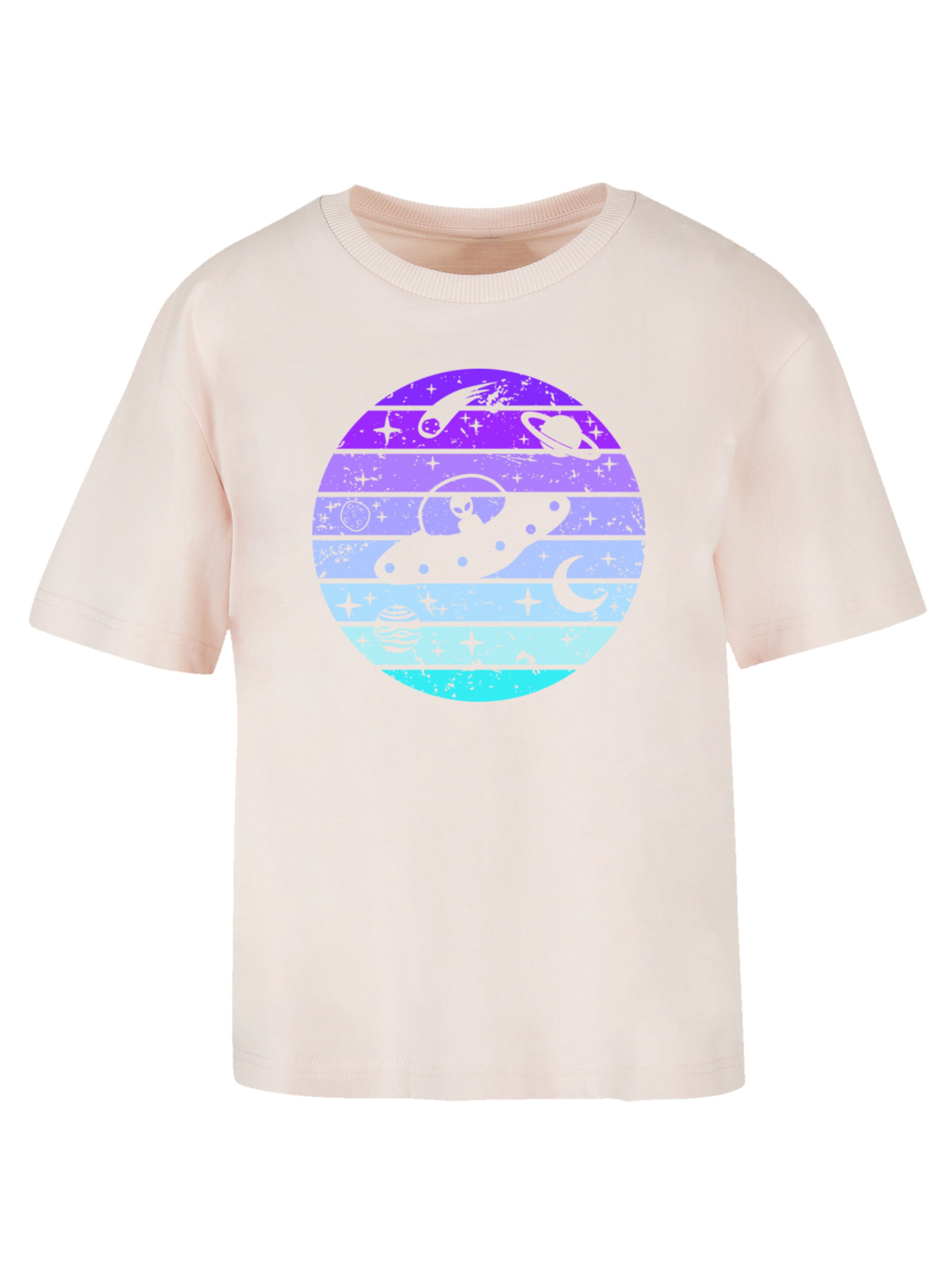 F4NT4STIC T-Shirt 'Retro Alien Weltraum Sonnenuntergang' in Pink: Vorderseite