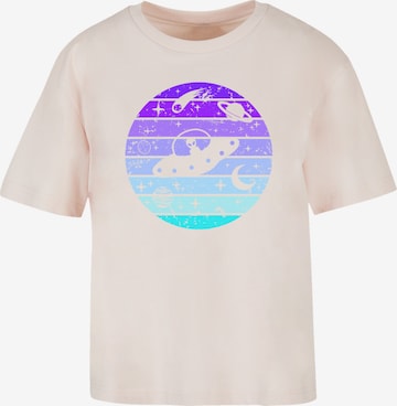 F4NT4STIC T-Shirt 'Retro Alien Weltraum Sonnenuntergang' in Pink: Vorderseite