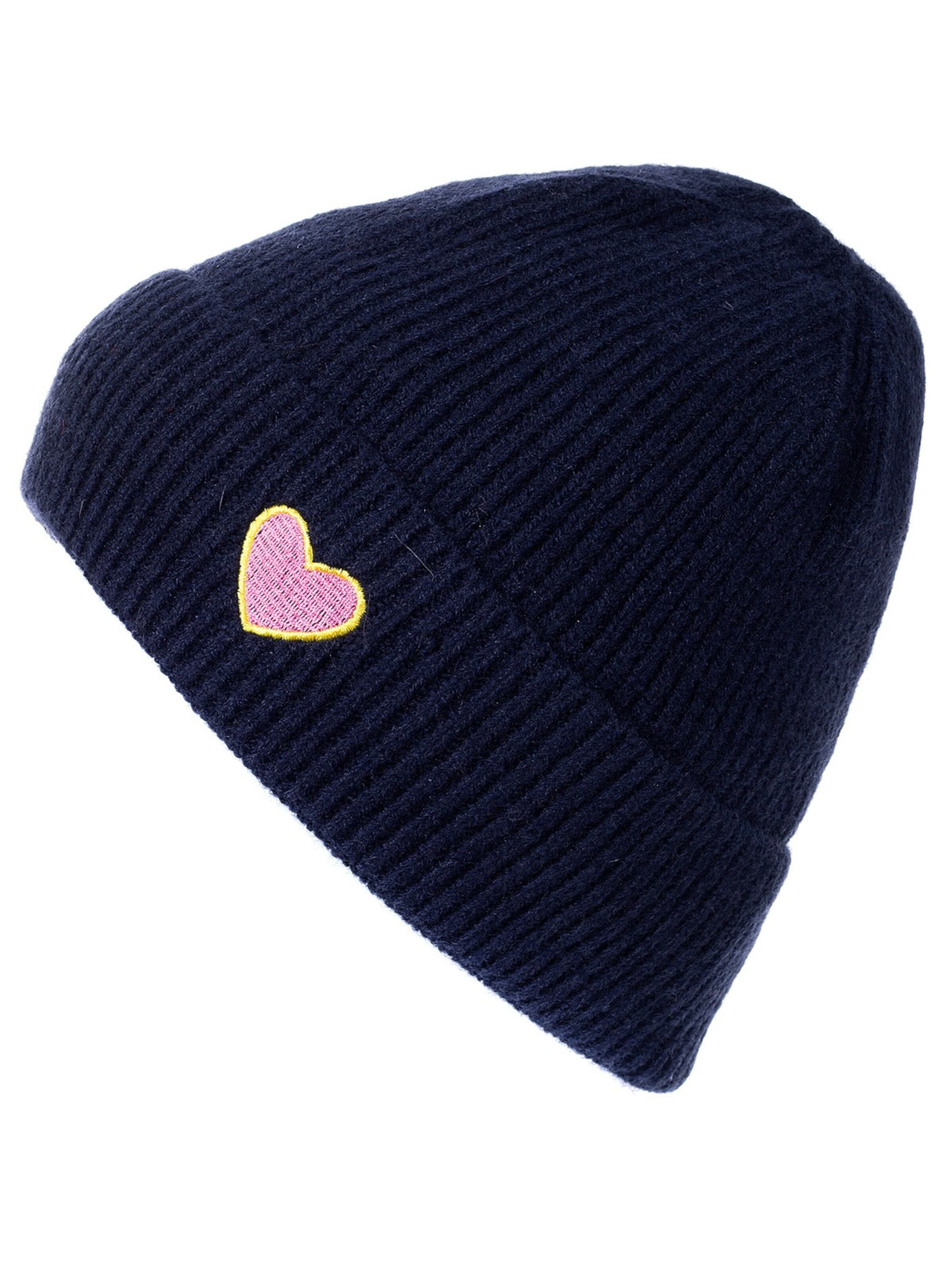 styleBREAKER Mütze 'Strick Beanie mit Herz Stickerei'‌‌‌‌‌‌‌‌ in Blau: Vorderseite
