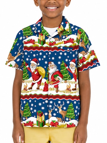 King Kameha Regular fit Button up shirt 'Christmas Border Print' in Blue