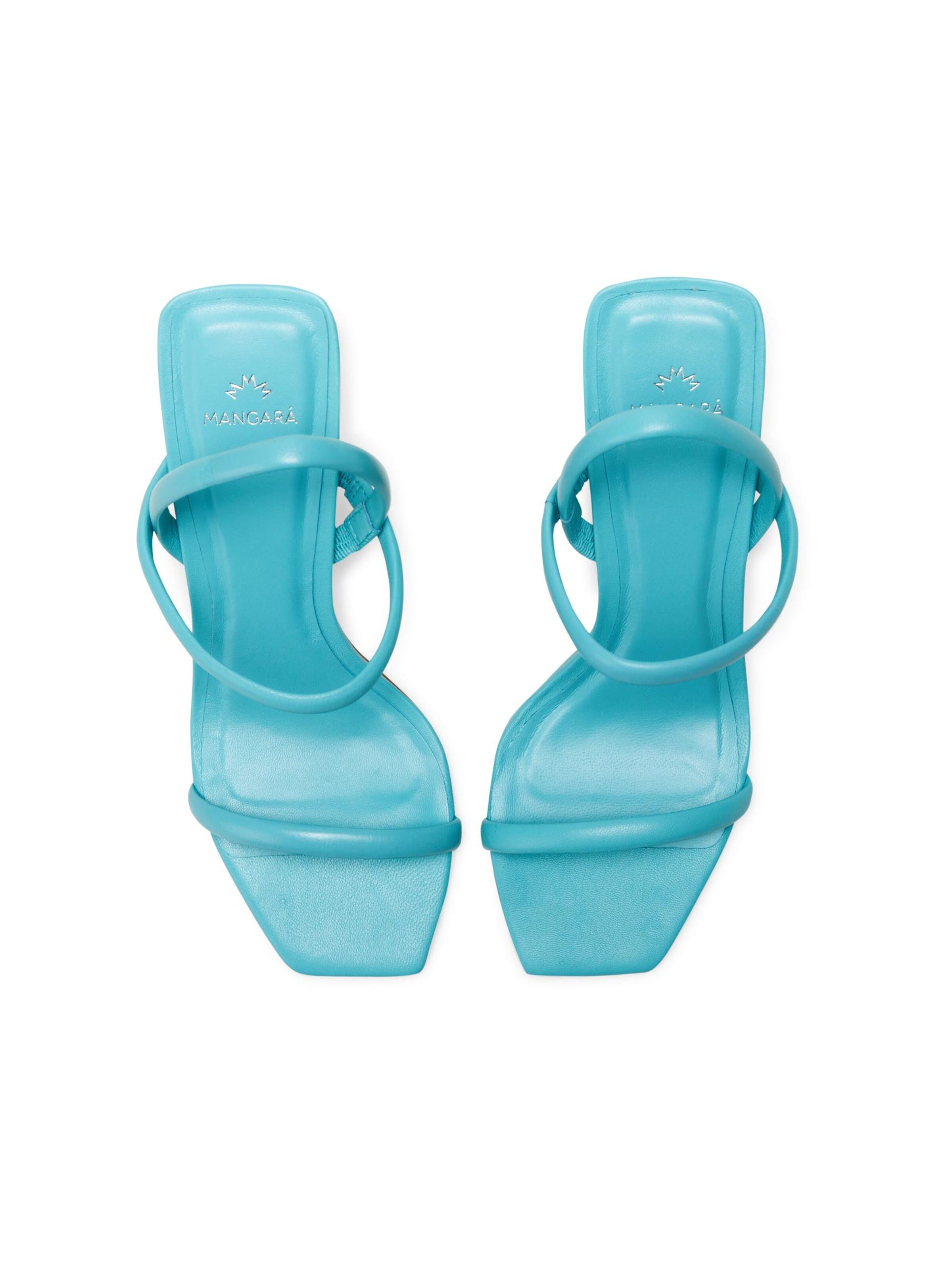 Mangara Atelier Strap sandal 'Palmito Damen Riemensandalen Kalbsleder Türkis Blockabsatz 6,5 cm' in Blue
