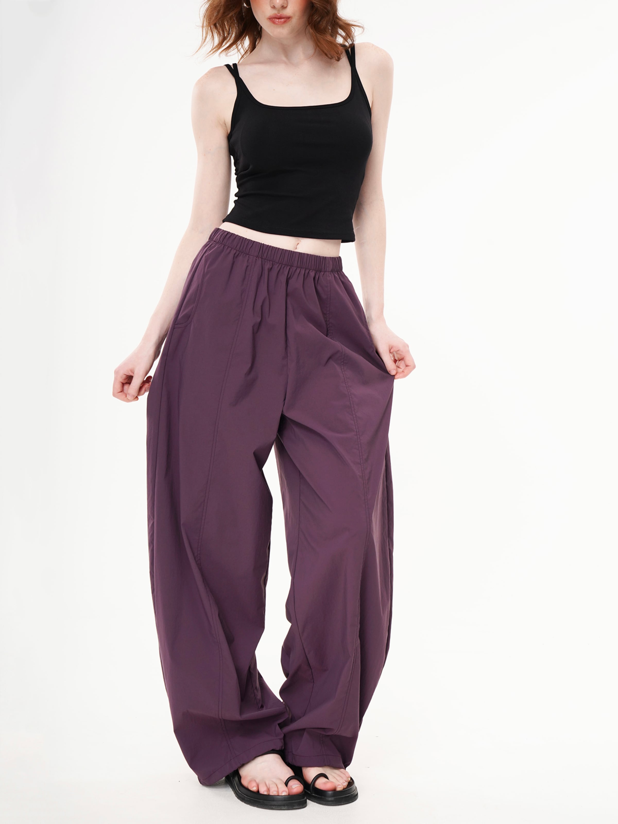 yoligex Regular Trousers 'YOLIGEX Lockere Jogpants Lila Elastischer Taillenbund' in Purple: front