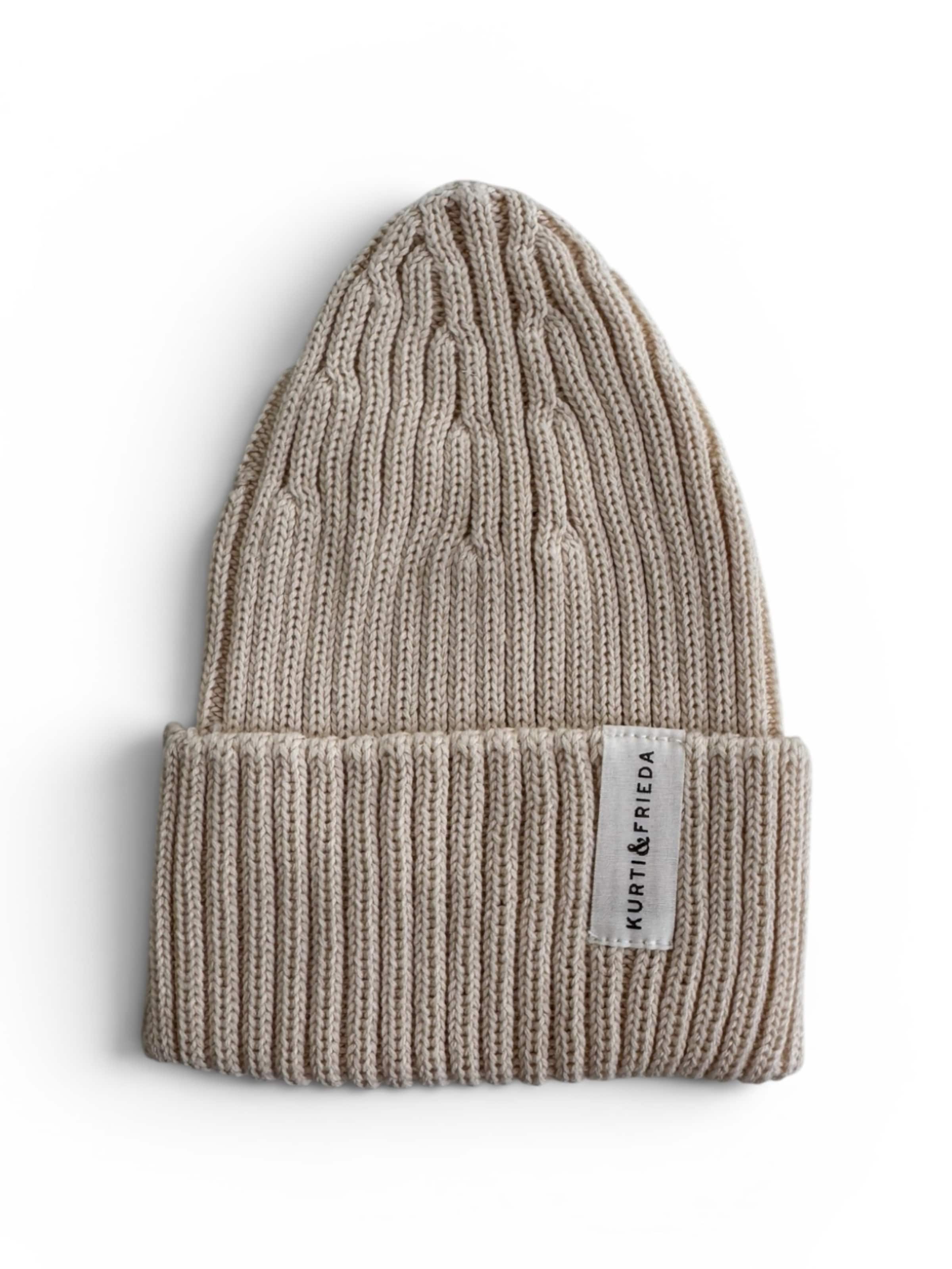 KURTI & FRIEDA Beanie 'Chunky Knit' in Beige: front
