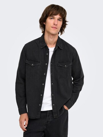 Only & Sons Regular fit Button Up Shirt 'ONSRAY' in Black: front