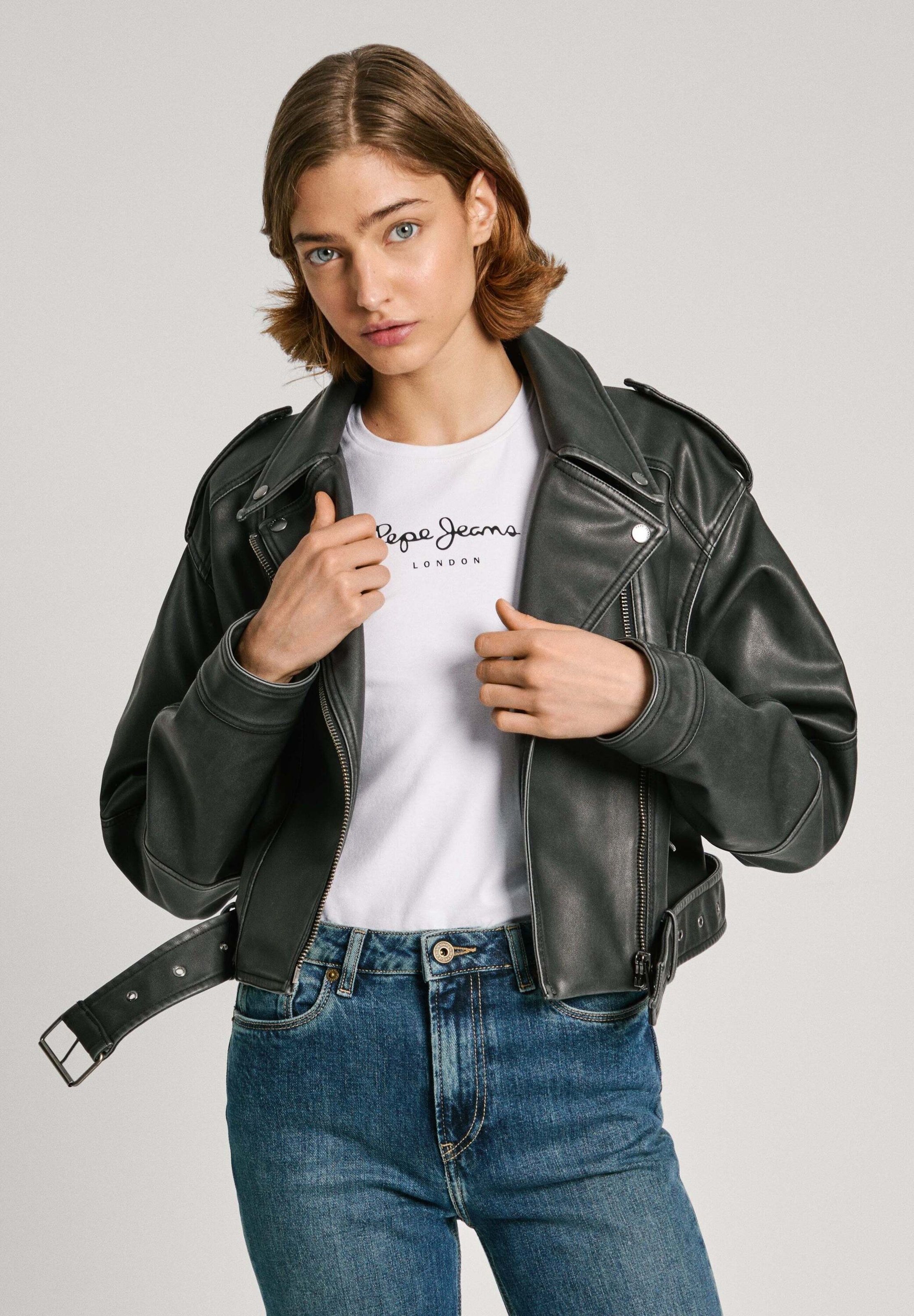 Pepe jeans black leather jacket best sale