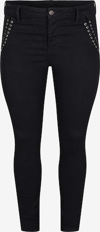 Zizzi Slimfit Jeans 'Amy' in Zwart: voorkant