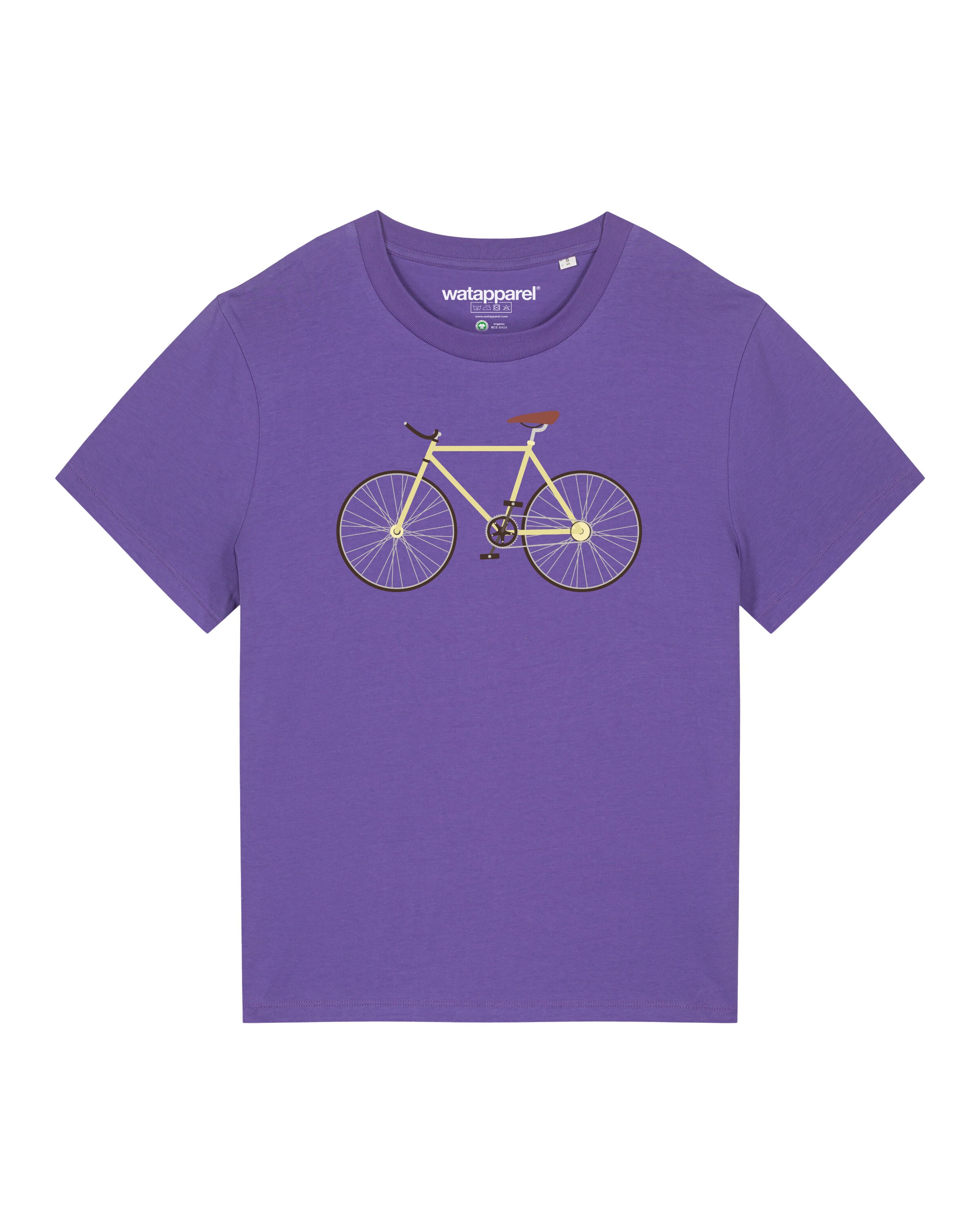 Maglietta 'Yellow Bike' di Watapparel in lilla: frontale