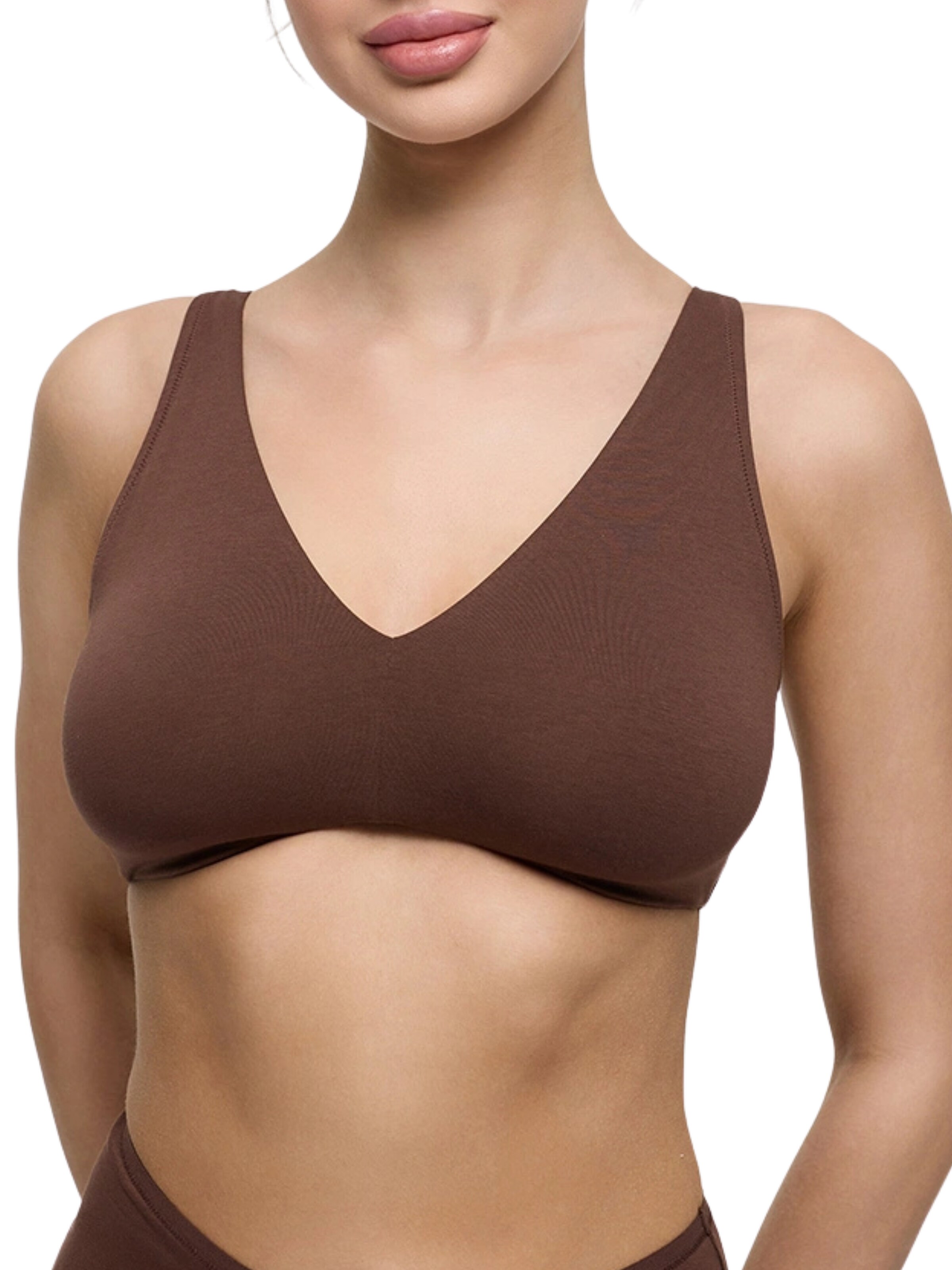 cfab by creamy fabrics Bralette Bra 'Cotton Bügelloser BH' in Brown: front