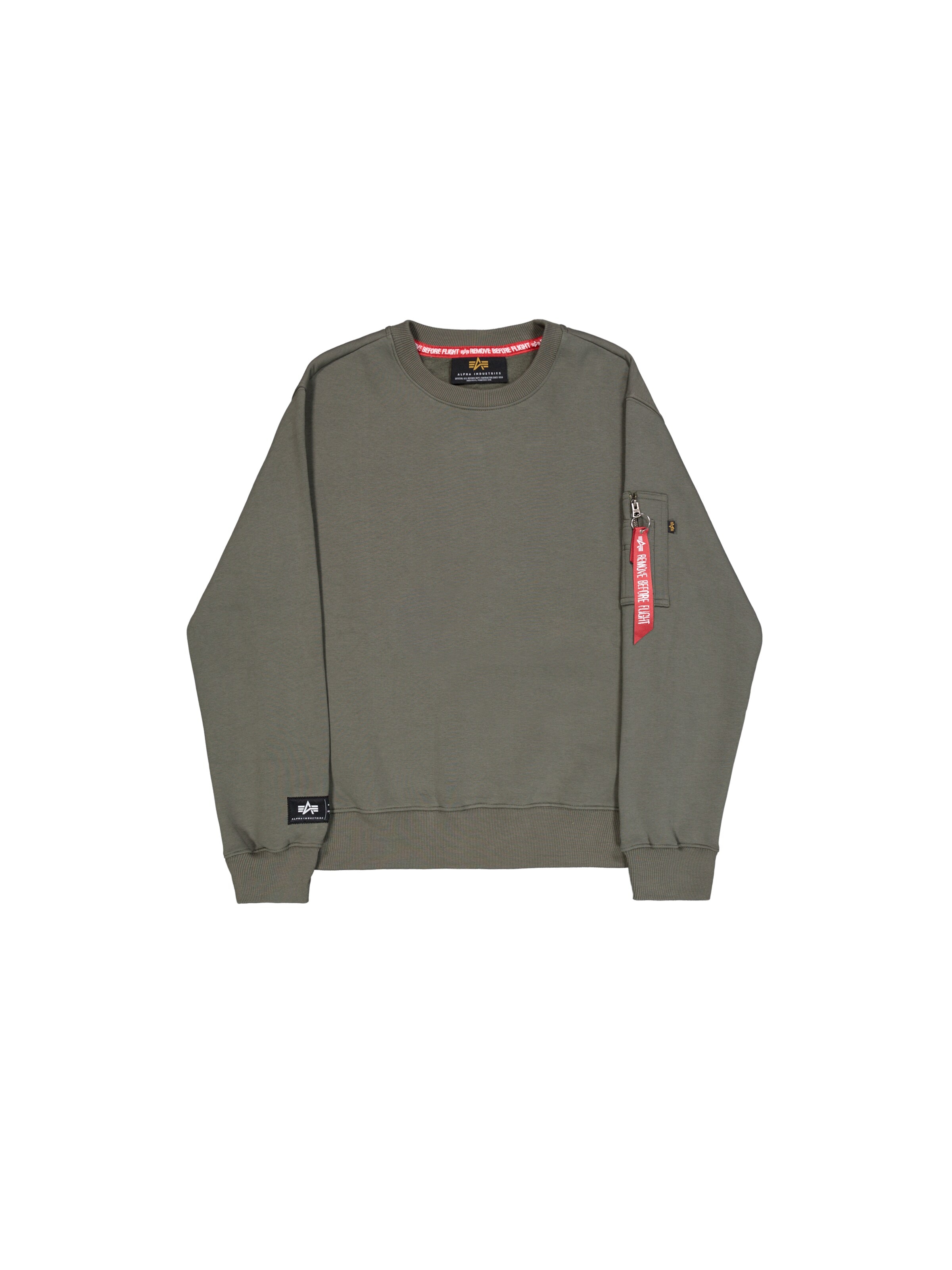žalia ALPHA INDUSTRIES Megztinis be užsegimo 'Label': priekis