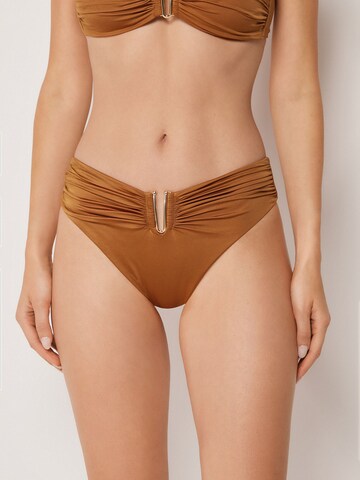 CALZEDONIA Bikini Bottoms 'Shiny Satin' in Brown: front