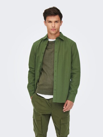 Only & Sons Regular fit Button Up Shirt 'WES' in Green: front