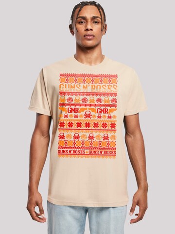 T-Shirt 'Guns And Roses Christmas' F4NT4STIC en beige : devant
