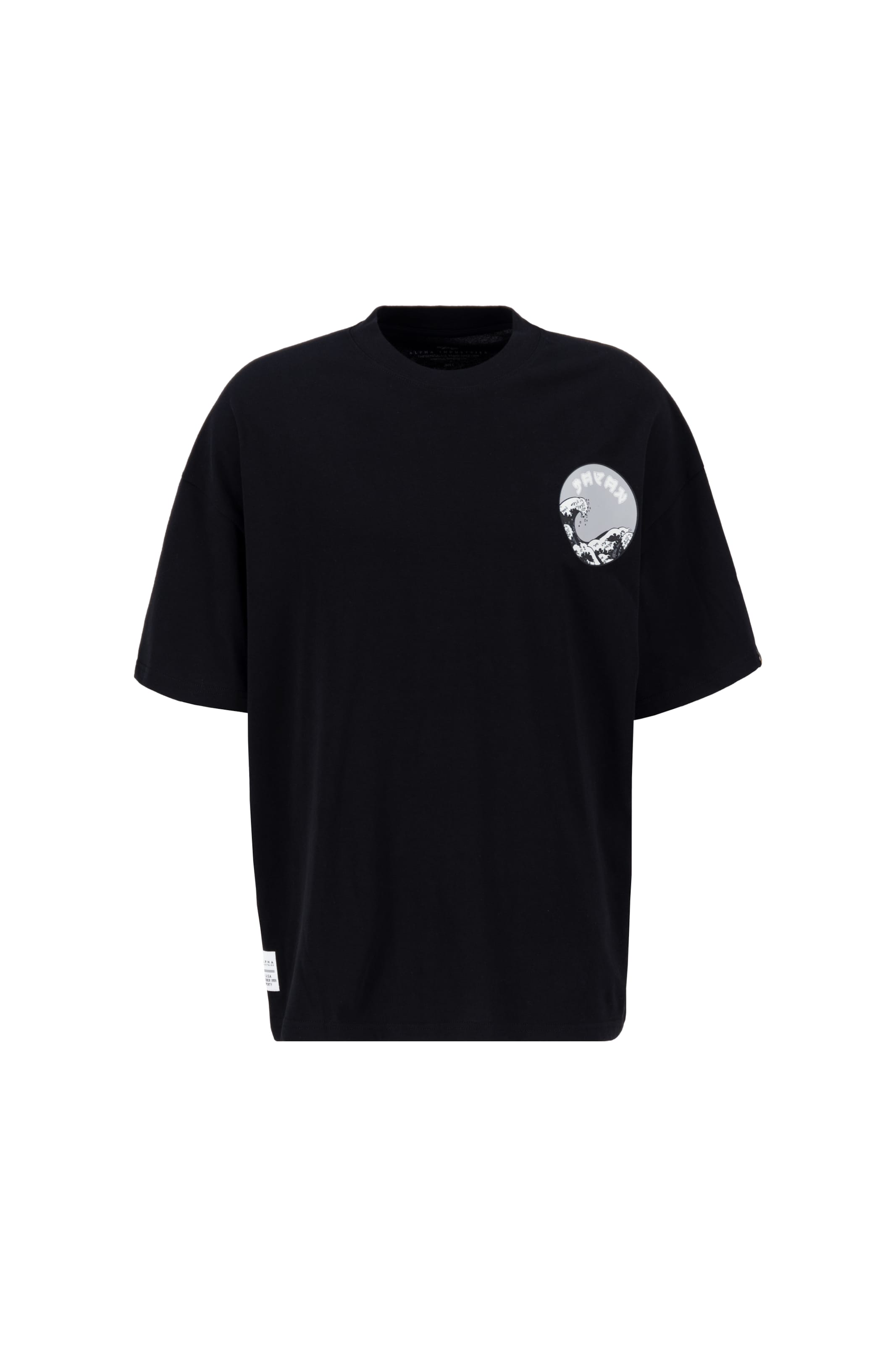 melns ALPHA INDUSTRIES T-Krekls 'Wave Warrior': no priekšpuses