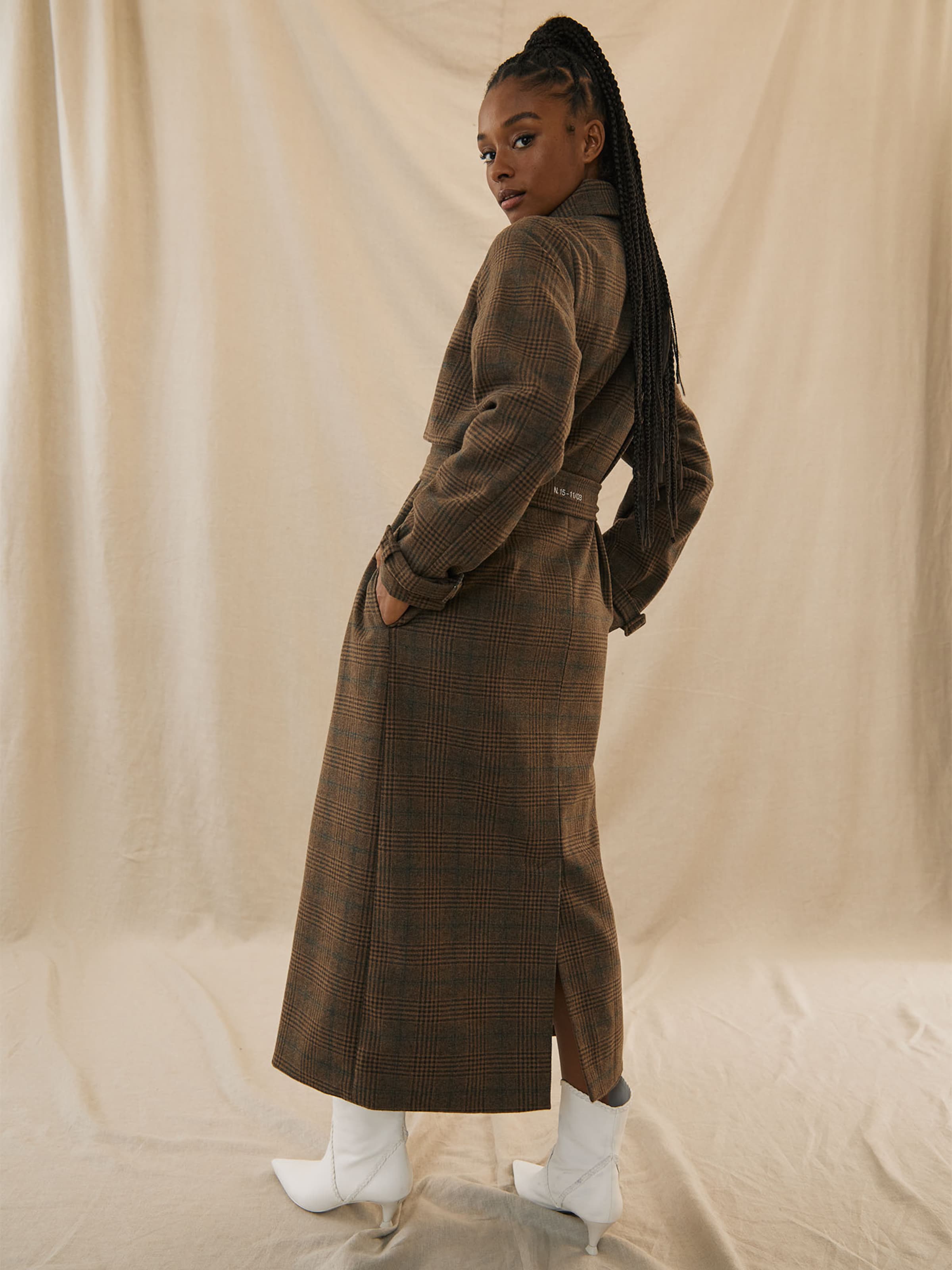 Kendall for ABOUT YOU Between-Seasons Coat 'Remi' in Dark Brown