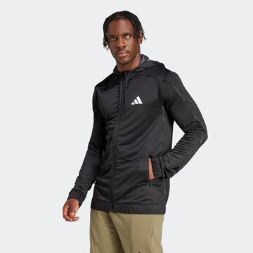ADIDAS PERFORMANCE Athletic Zip-Up Hoodie in Black: front