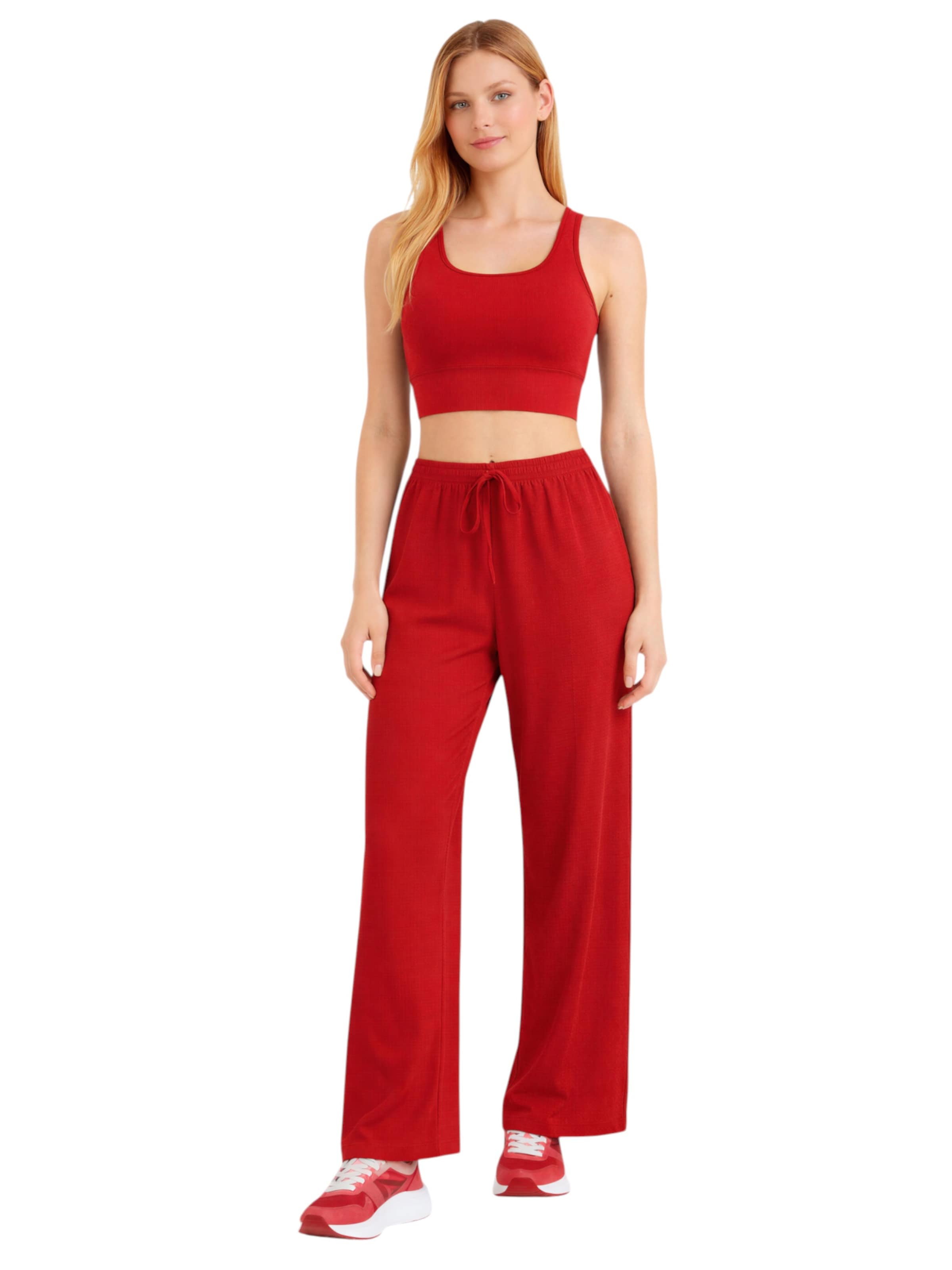 Wide Leg Pantalon 'FLORYN – Palazzohose Crinkle' fashionshowcase en rouge