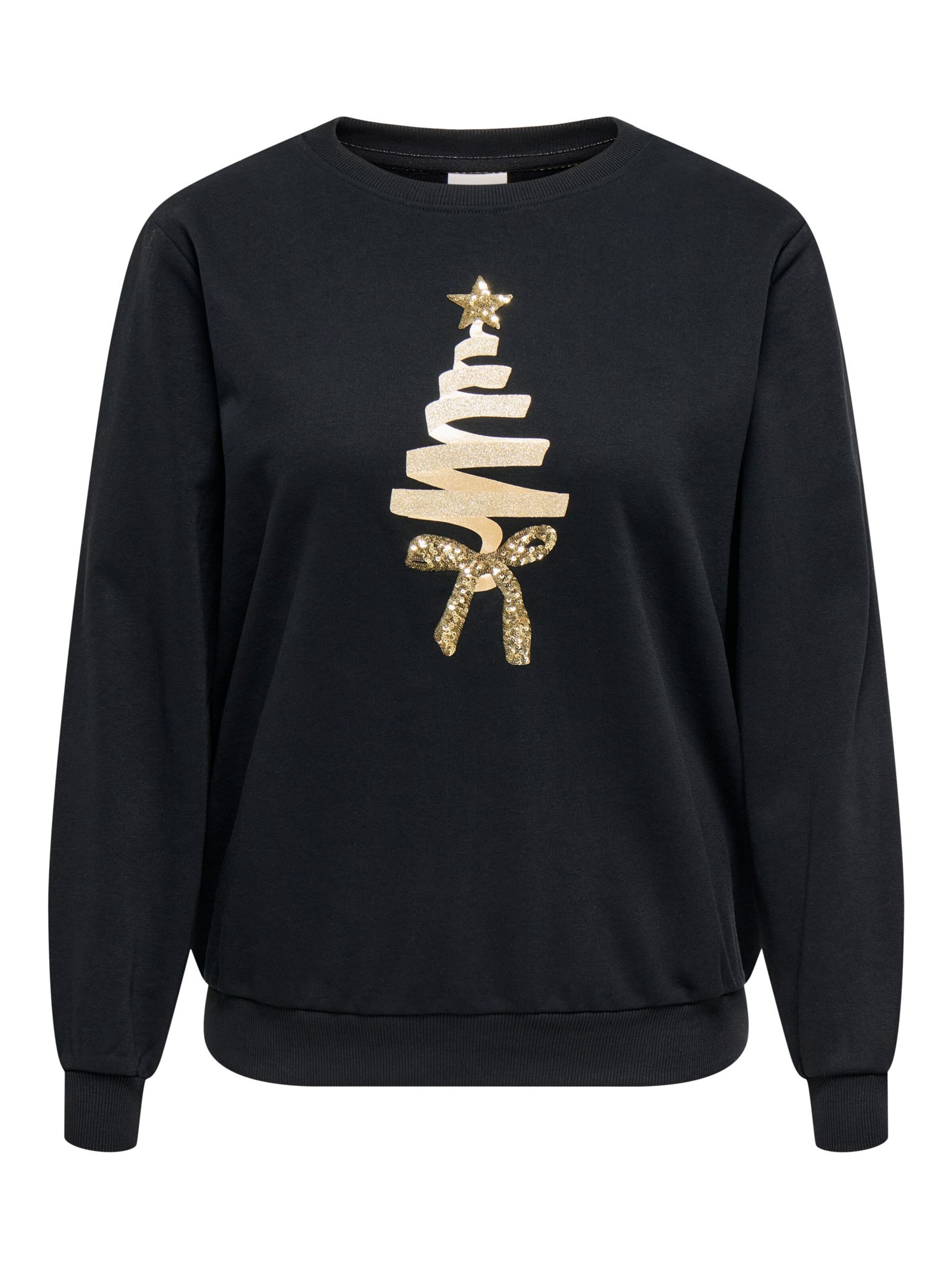 ONLY Carmakoma Sweatshirt 'CARXMAS SNOW' in Black: front