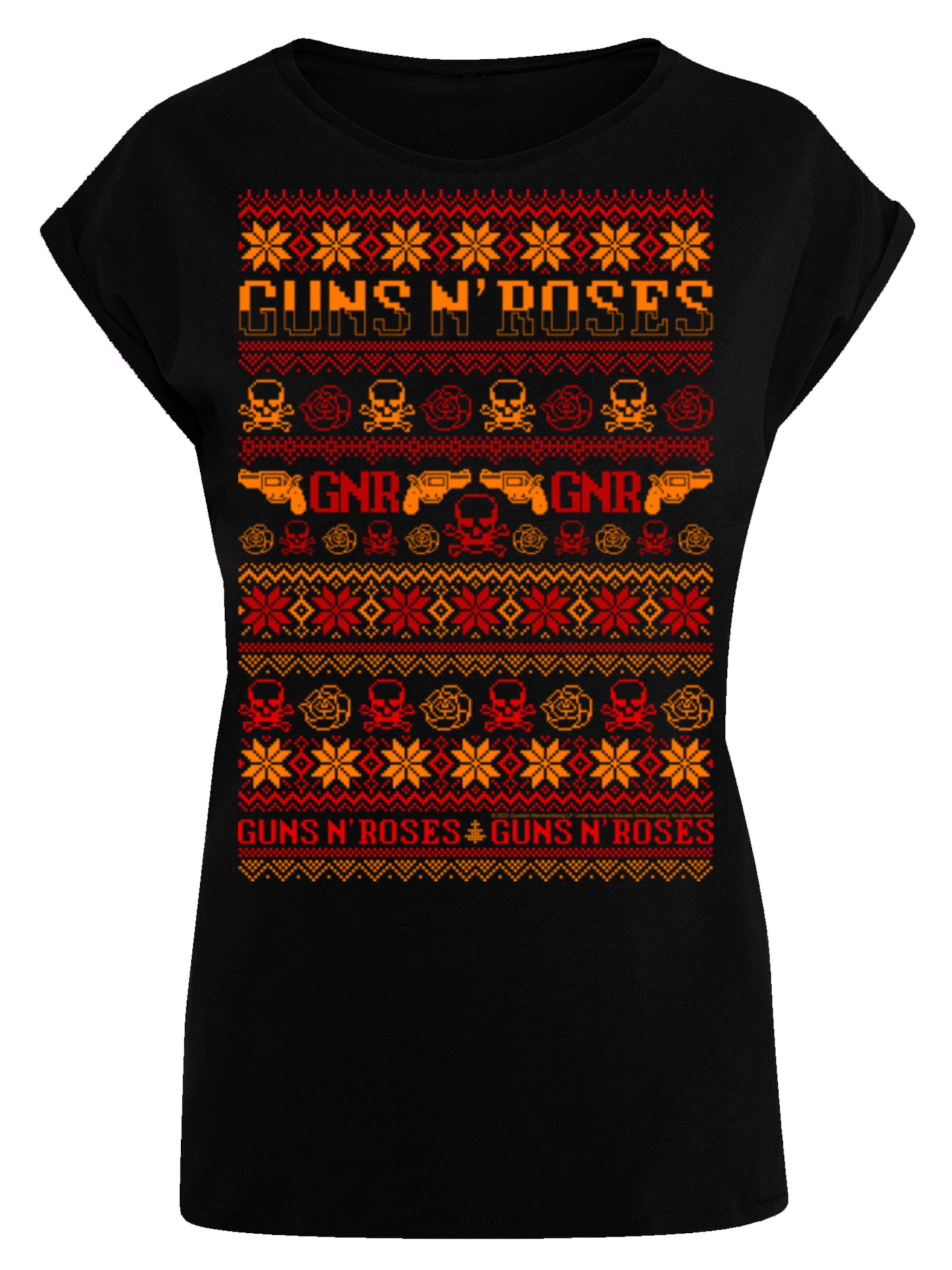 F4NT4STIC T-Shirt 'Guns And Roses Christmas' in Schwarz: Vorderseite
