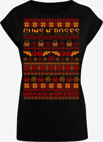 F4NT4STIC Shirt 'Guns And Roses Christmas' in Zwart: voorkant