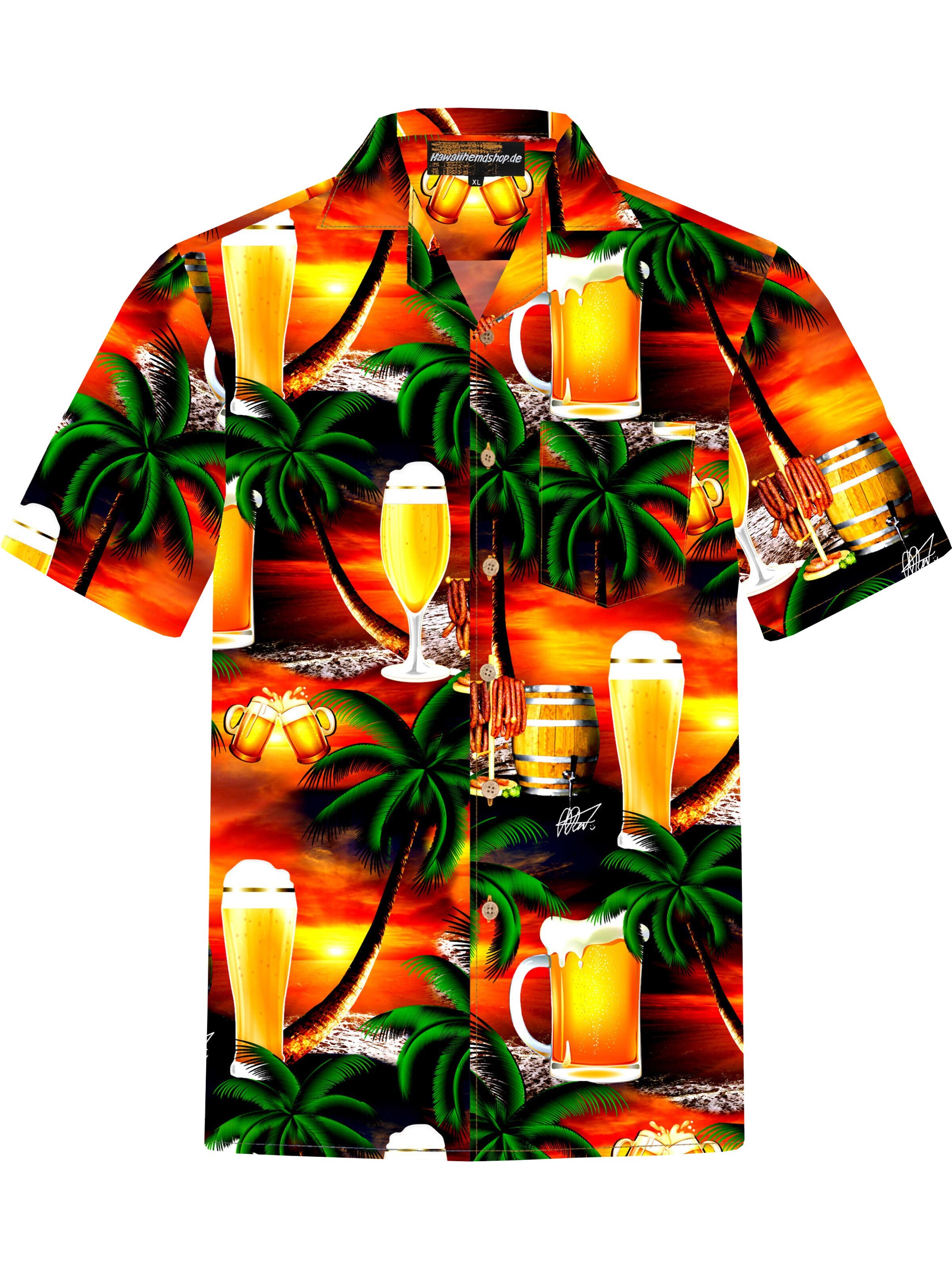 Hawaiihemdshop.de - Regular Fit Camisa 'Hawaiihemd "Beer in Paradise"' em laranja: frente