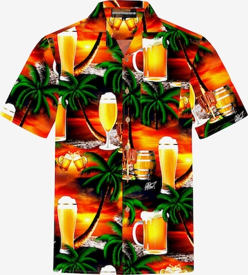 Hawaiihemdshop.deRegular Fit Košulja 'Hawaiihemd "Beer in Paradise"' - narančasta boja: prednji dio