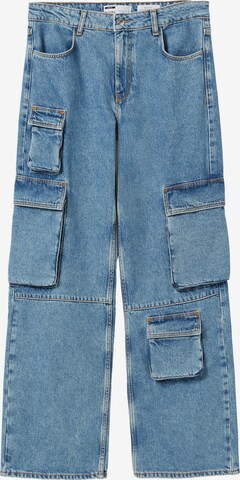 Wide Leg Jeans cargo Bershka en bleu : devant