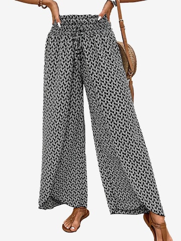 KoJooin Loosefit Hose 'Damen Culotte Mit Floralem Muster, Elastischem Bund Und Seitlichem Schlitz Style Für Jeden Anlass' in Schwarz