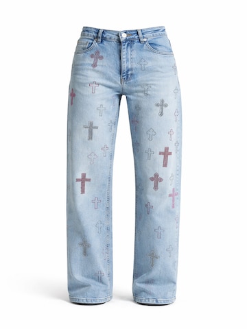 IT'S BASIC Loosefit Jeans 'RHINESTONE LOOSE MID RISE JEANS' in Blauw: voorkant