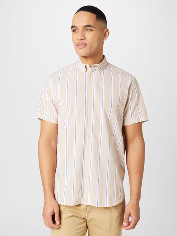 KnowledgeCotton Apparel Regular fit Button Up Shirt in Beige: front